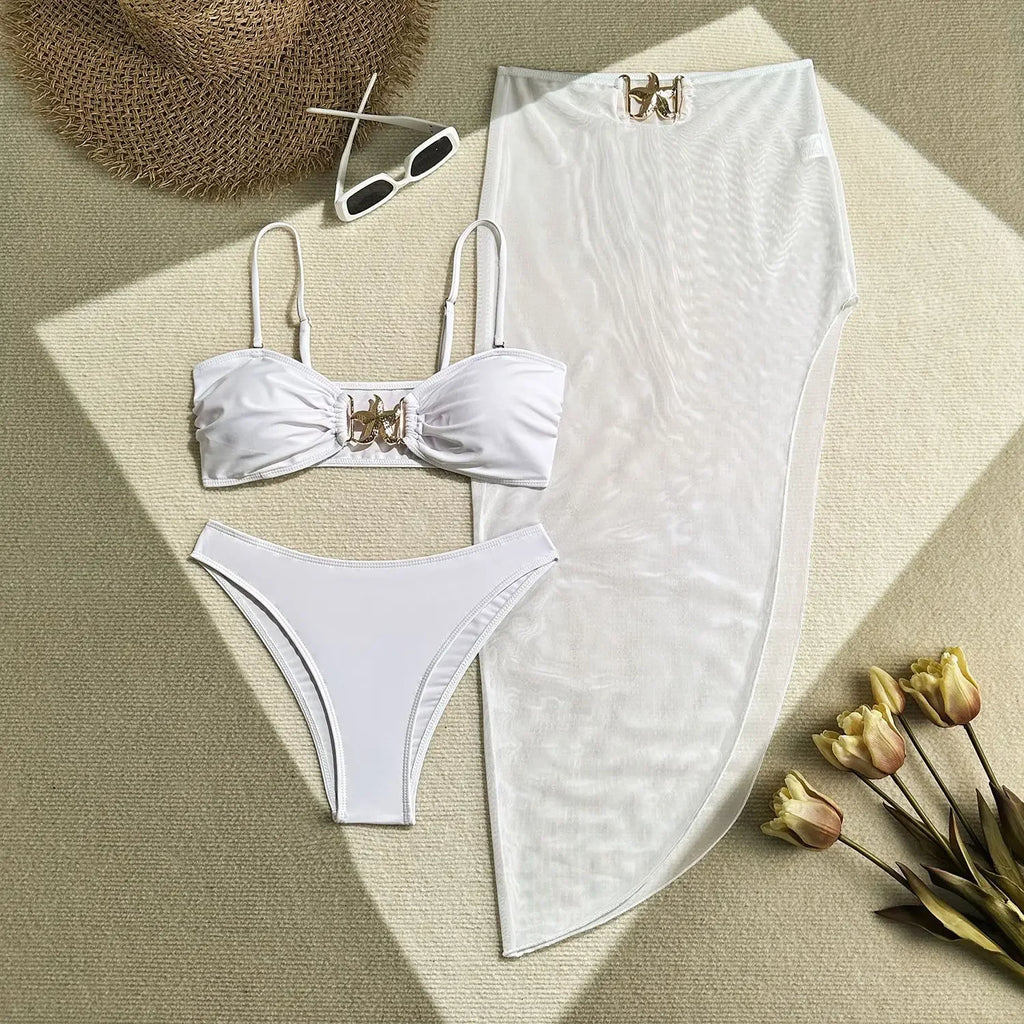 Peconic Starfish Ornament Push Up High Waist Swimsuit Beach Bathing Tree Pieces Set