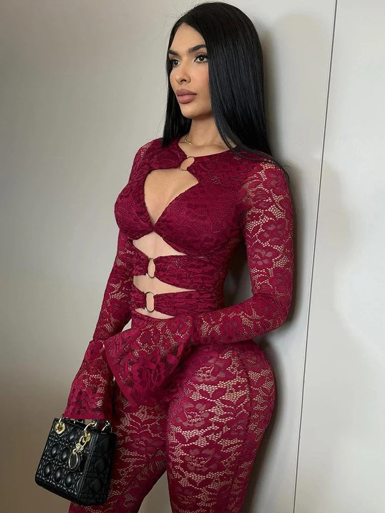 Bushwick See Through Metal Rings Patchwork Hollow Design Jumpsuit