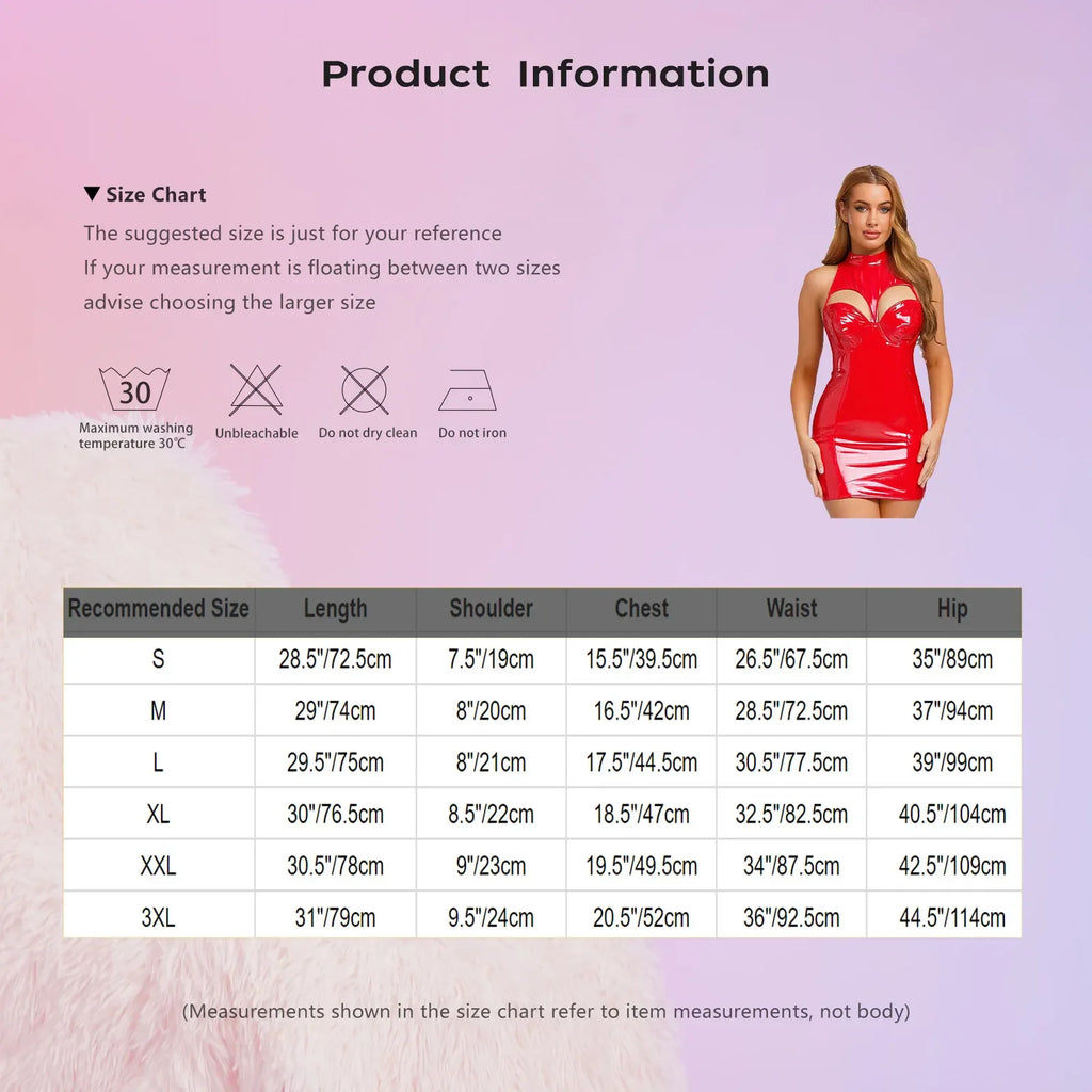 Amityville Wet Look PU Leather Mock Neck Sleeveless Hollow-out Bodycon Mini Dress