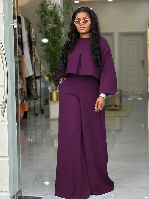 Amalia Long Sleeve Round Neck Matching Two Piece Sets