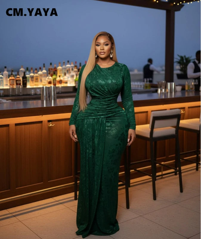 Sendaya Ribbon O Neck Long Sleeve Classic Maxi Dress
