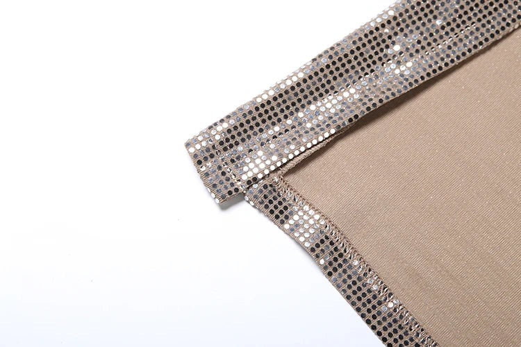 Irlanda Strapless Shiny Sequins Wrap Chest Backless Sleeveless Ruched High Splits Dress