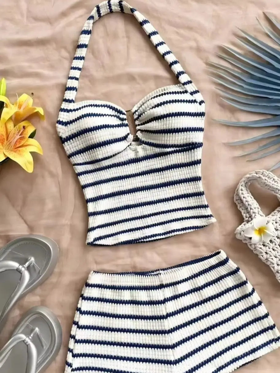 Katherine Summer Textured Knit Halter Two Piece Sets