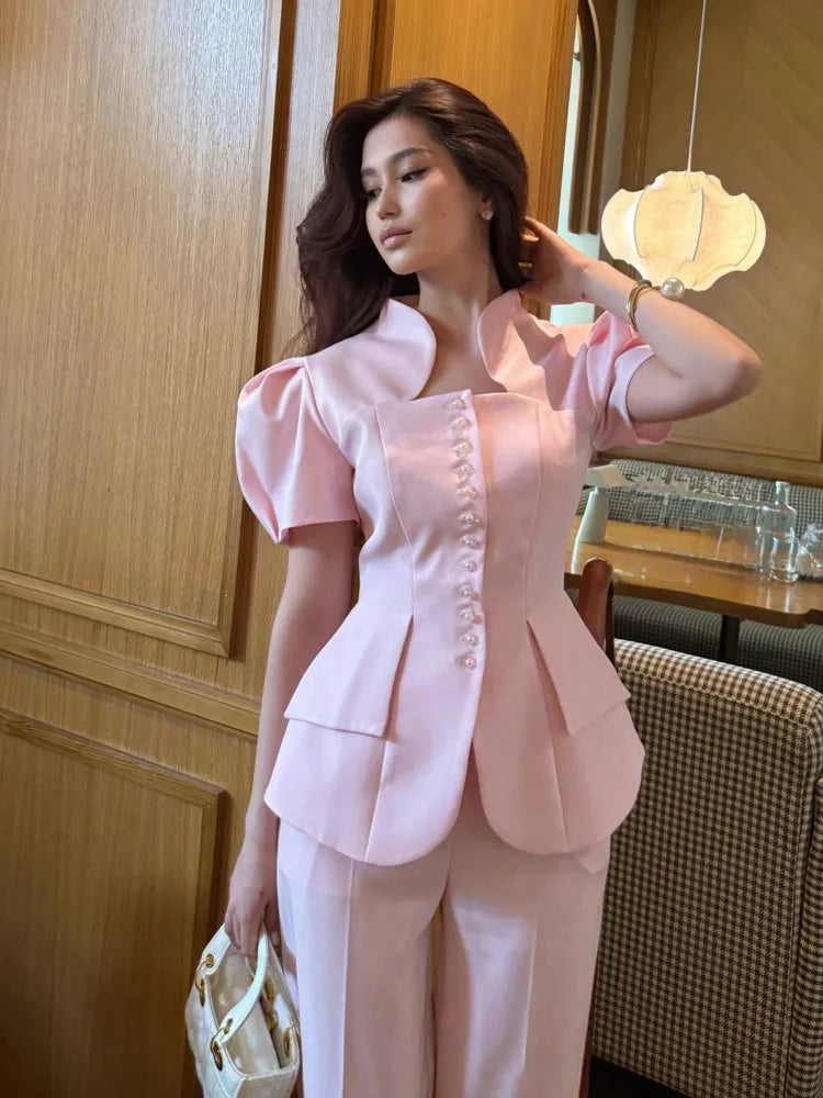Jade Spring Summer Pearl Button Two Piece Sets