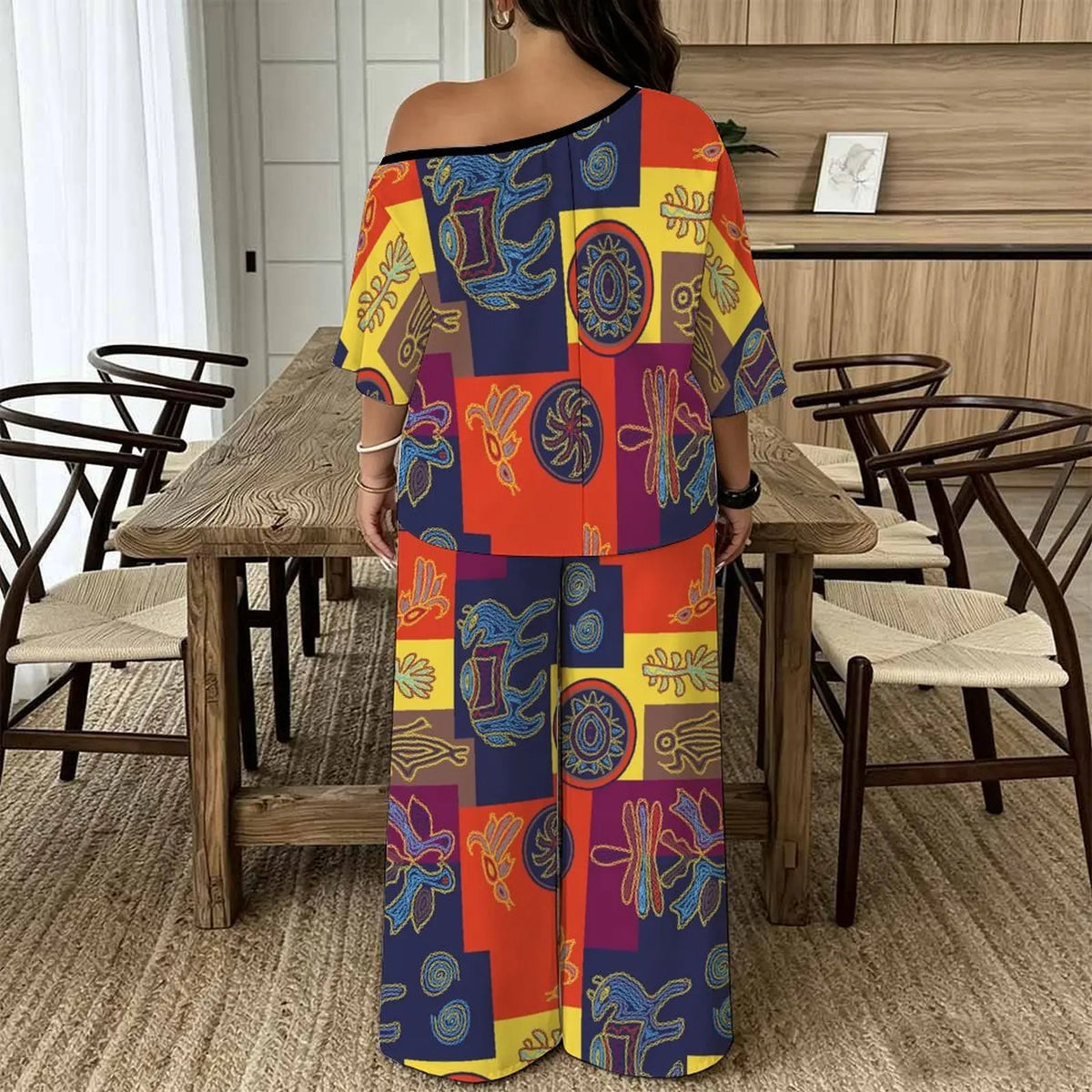 Vietnam Plus Size Printed Two Piece Set Street Retro Look