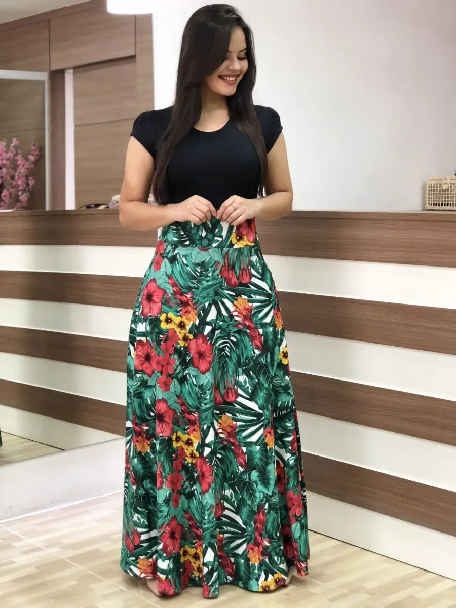 Habana Plus Size Floral Print Elegant Mid-Rise Stretchy Comfortable Fit Dress