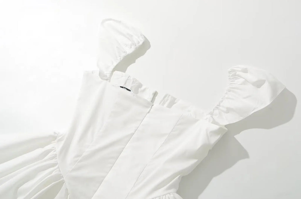 Keasbey Fit Flare White Short Sleeve Low Waist Elegant Party Dress