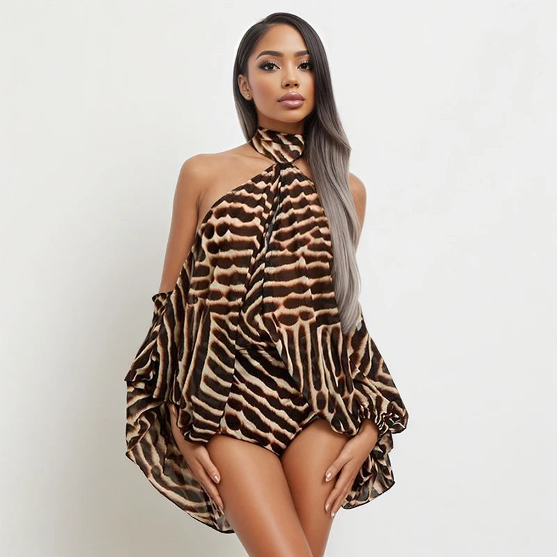 Thalia Sexy Halter Leopard Print Two Piece Sets