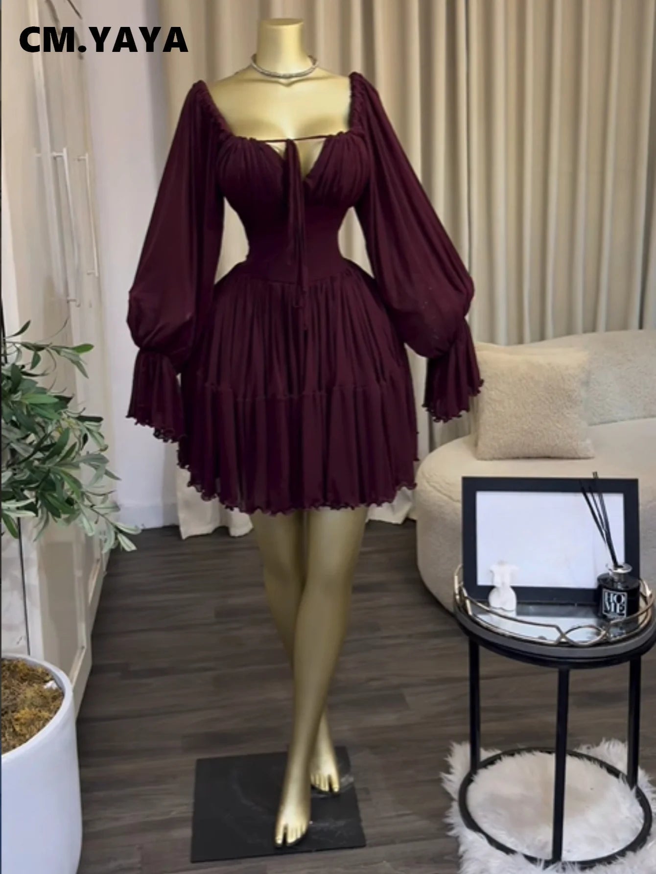 Saint Louis SL Flare Long Sleeve Strapless Halter Pleated Mini Dress