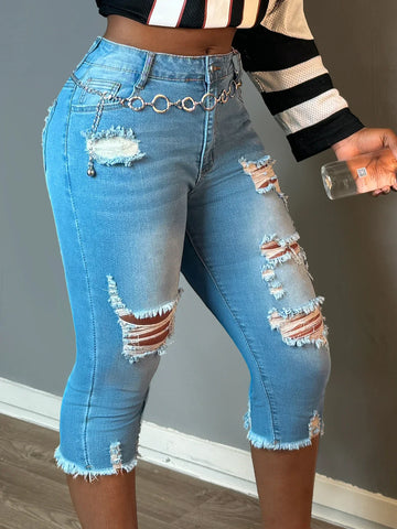 Stratmere Casual Ripped Capri Slim-Fit Stretchy Classic Raw Hem Denim