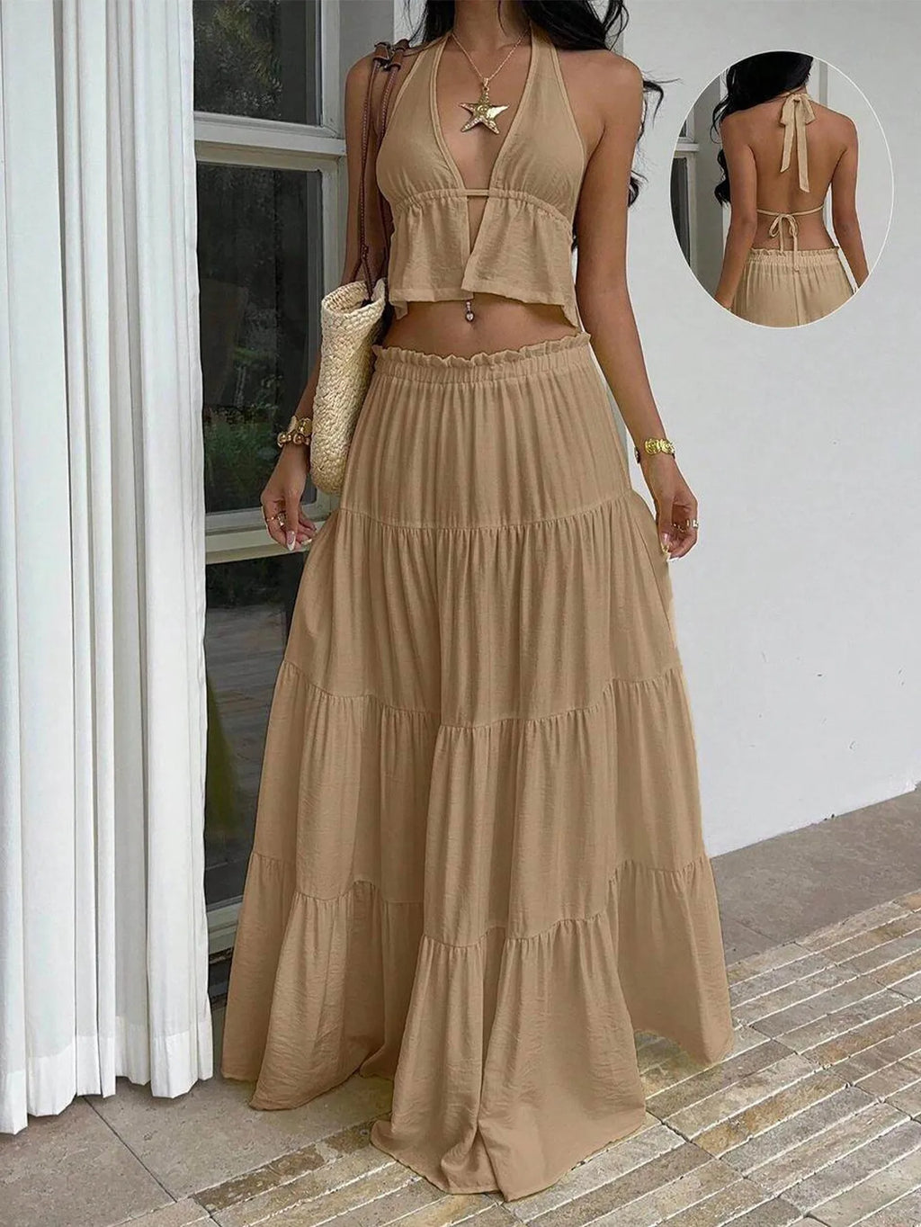 Ursula Cutout Backless Cropped Two Piece Sets