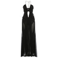 Pine Plains Sexy See Through Luxury Chain Halter Low Neck Backless Dress