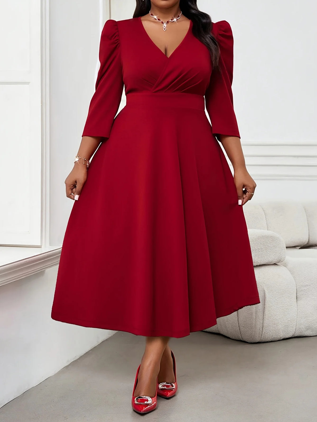 Atlanta Plus Size Elegant High Waist A-Line Office Maxi Dress