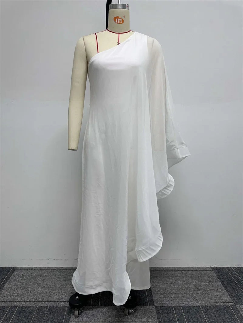 Oldwick Elegant Chiffon One Shoulder Wide Leg Jumpsuit