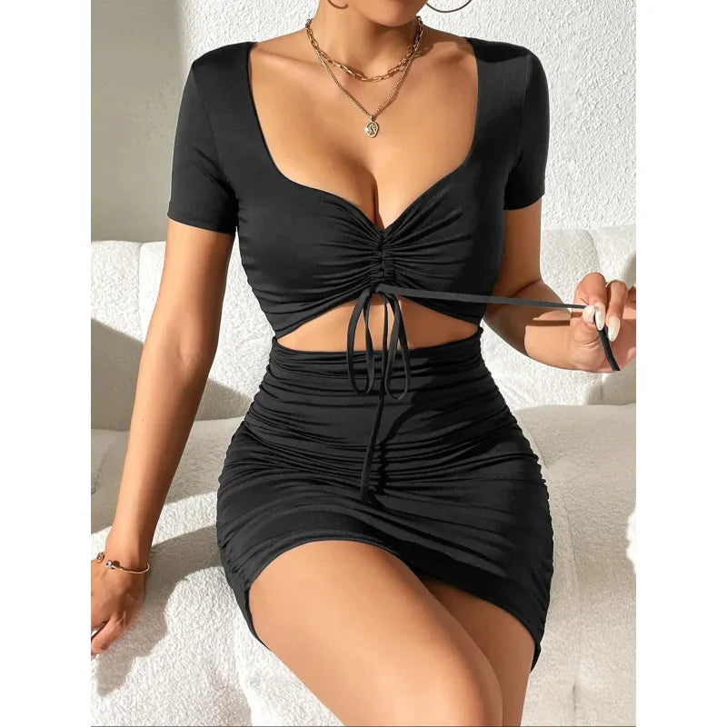 Linden Fashion Plus Size Sexy Pleated Design Solid Color Hip Hugging Dress