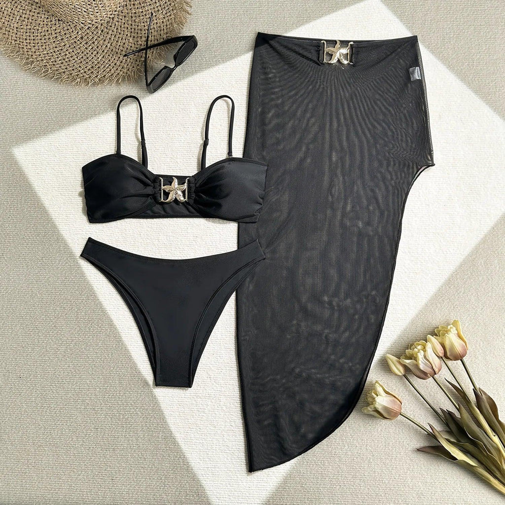 Peconic Starfish Ornament Push Up High Waist Swimsuit Beach Bathing Tree Pieces Set