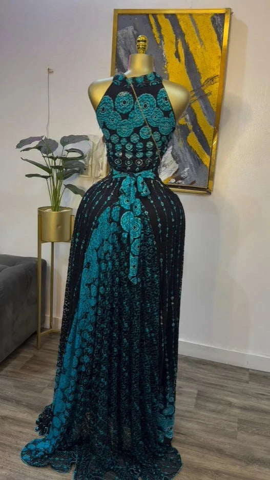 O Neck Sleeveless Floral Print Mermaid Evening Birthday Beach Sexy Maxi Dress