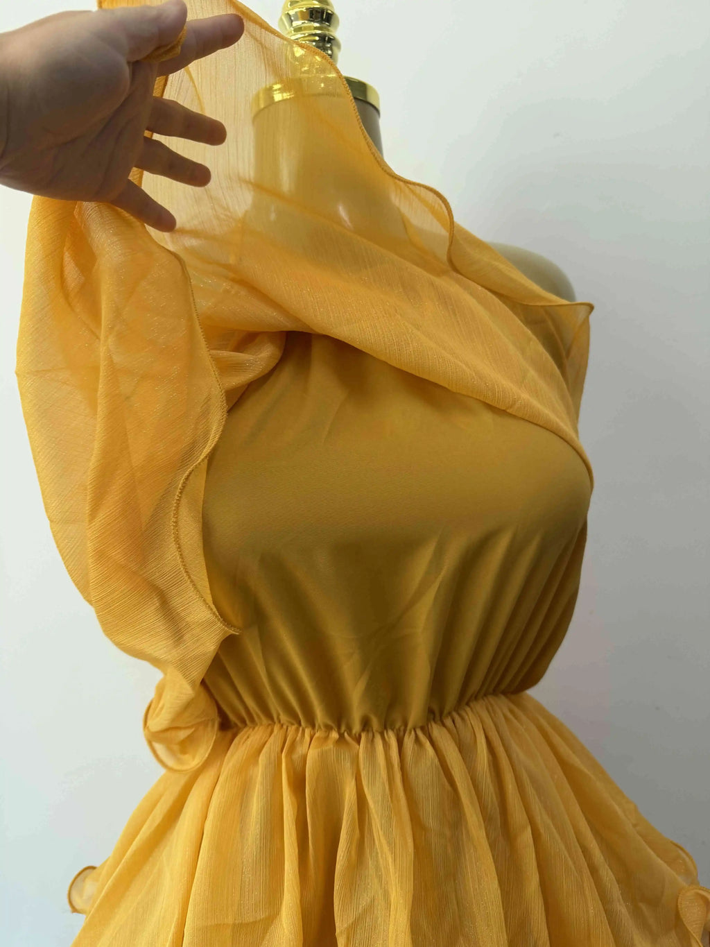 Constable Hook Backless Yellow Holiday Halter  Ruffles Tiered Mini Beach Dress