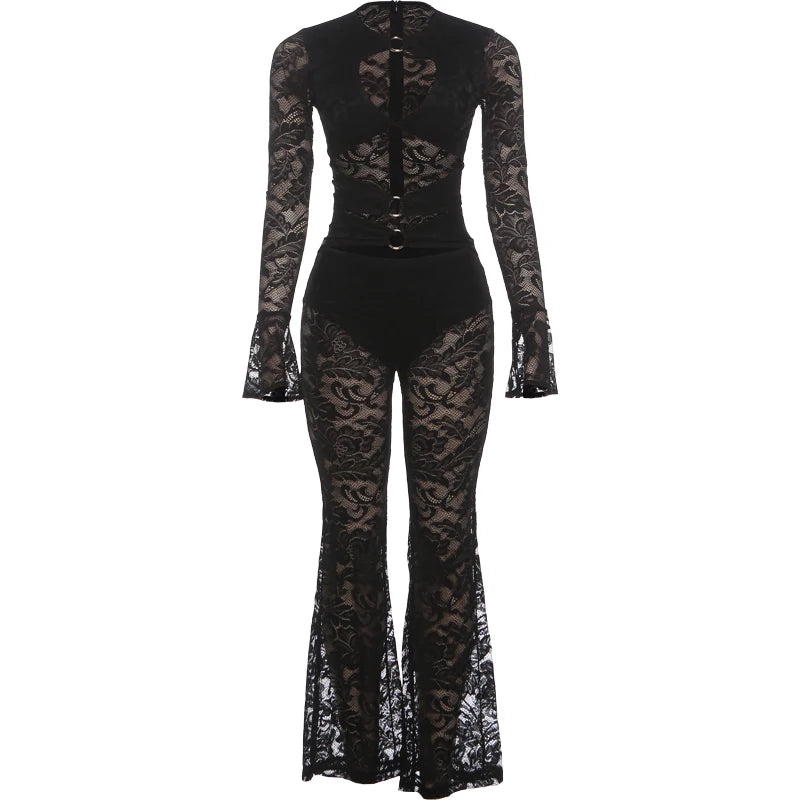 Bushwick See Through Metal Rings Patchwork Hollow Design Jumpsuit