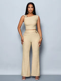 Samantha Stylish Sleeveless Cropped Two Piece Sets