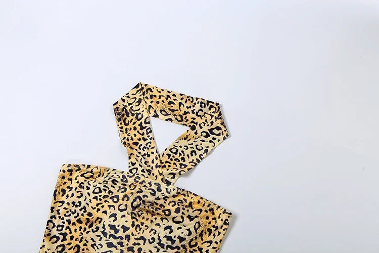 New York Puss Hipster Leopard Halter Chest Wrapped Matching Stretch Slim Set