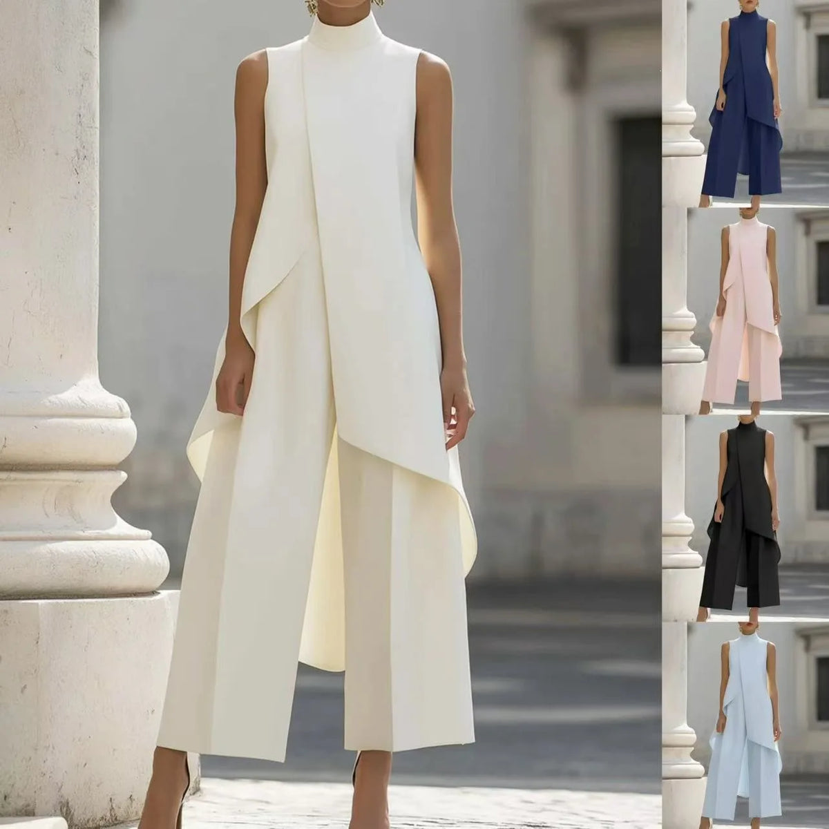 Mila Irregular Sleeveless Elegant Commuter Two Piece Sets