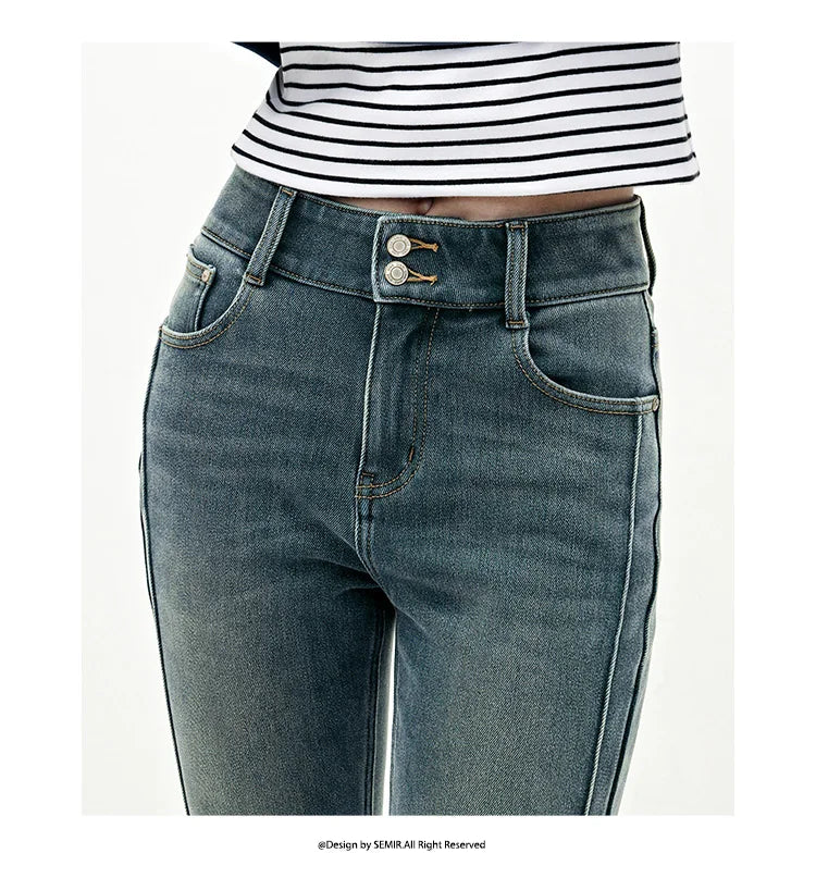 Las Vegas Slim Fit Flared Leg Solid Color Open Hem Denim