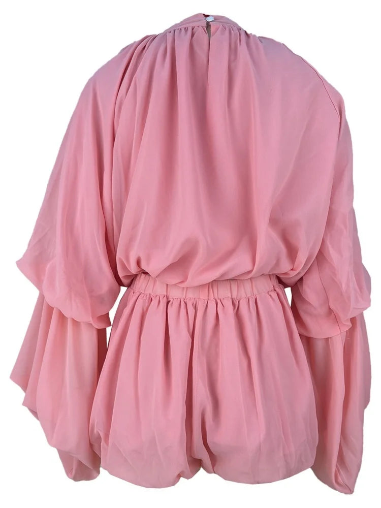 Ana Solid Ruffled Shorts Lantern Sleeves Two Piece Sets