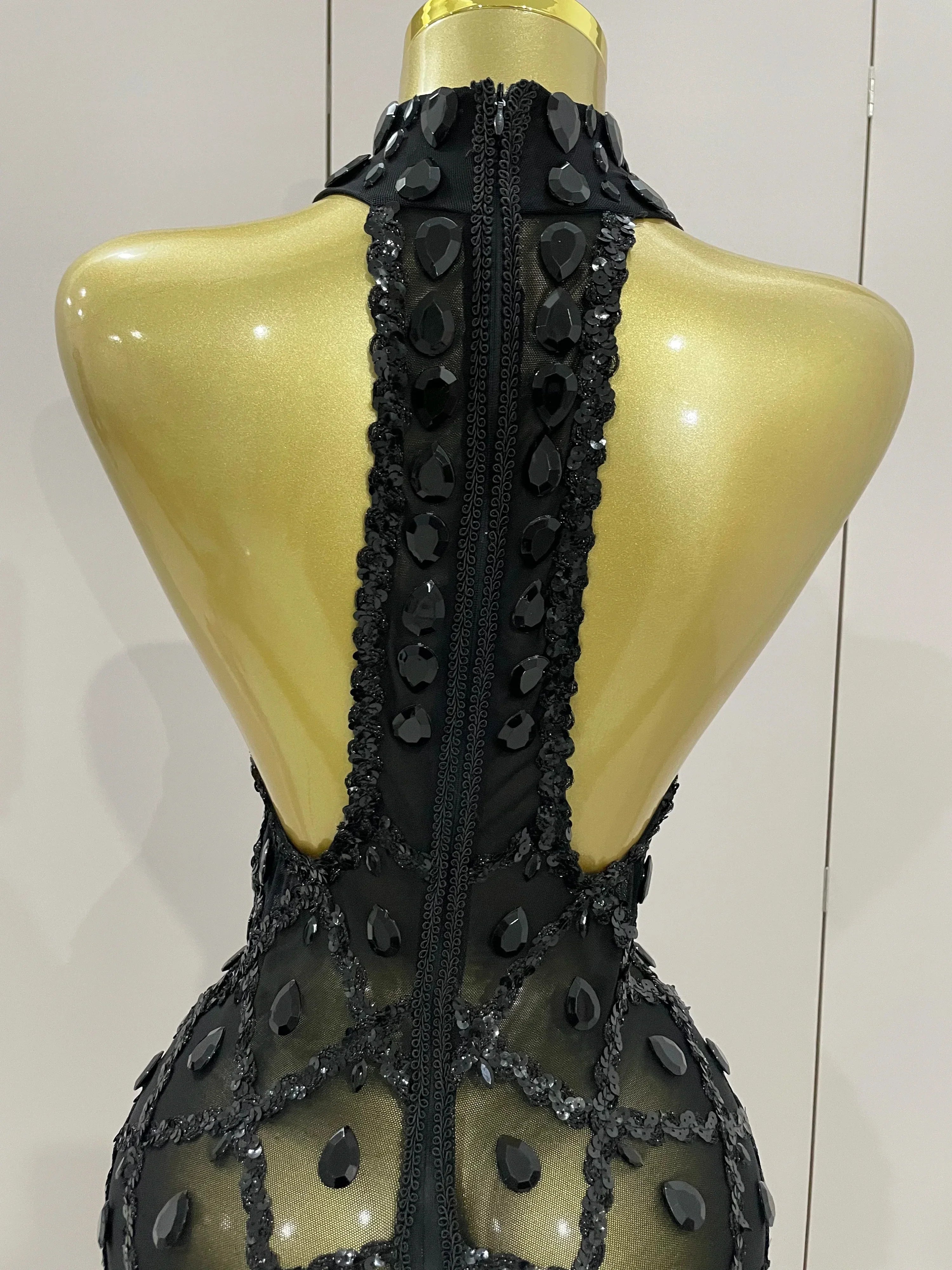 Scranton Sparkly Black Diamond Mesh See THhrough Jumpsuit
