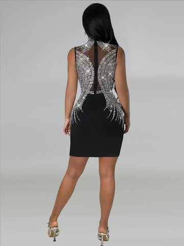 Maryland Stamping Diamond Elegant O-neck Sleeveless Tight Fitting Shiny Dress
