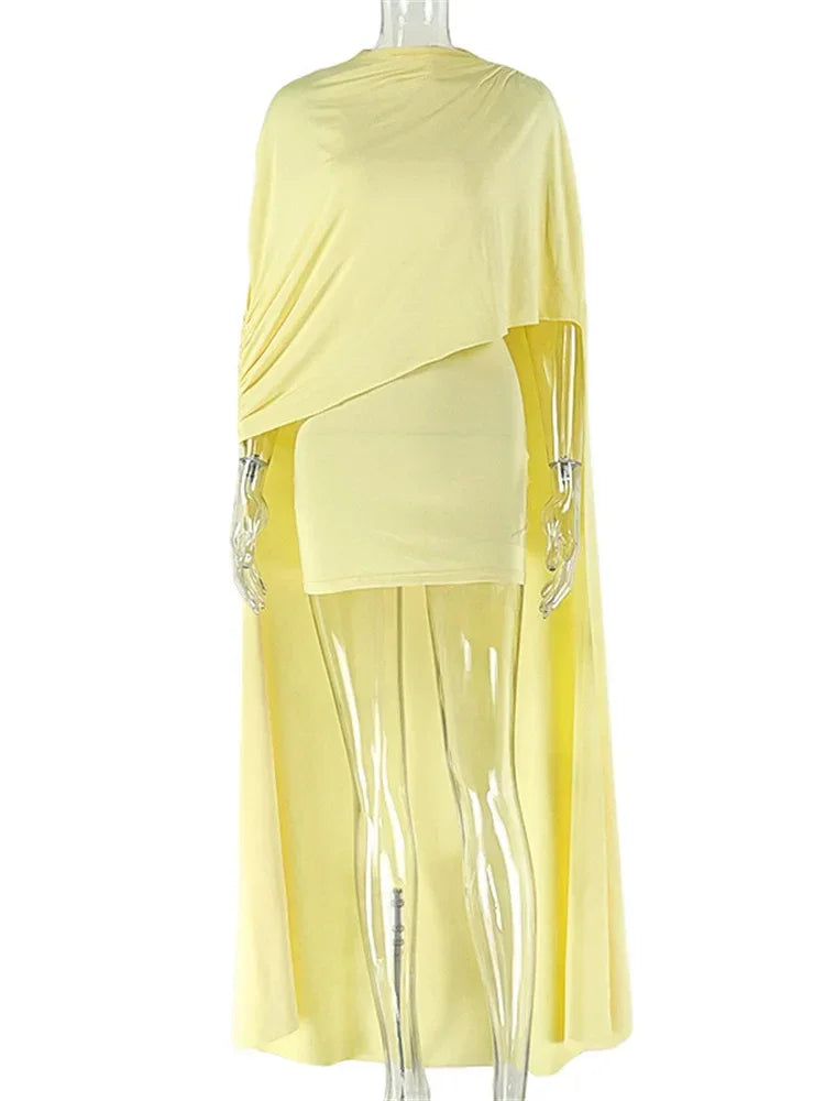 Union Village Patchwork Cloak O Neck Fashion Stretch Sexy Elegant Skinny Dress