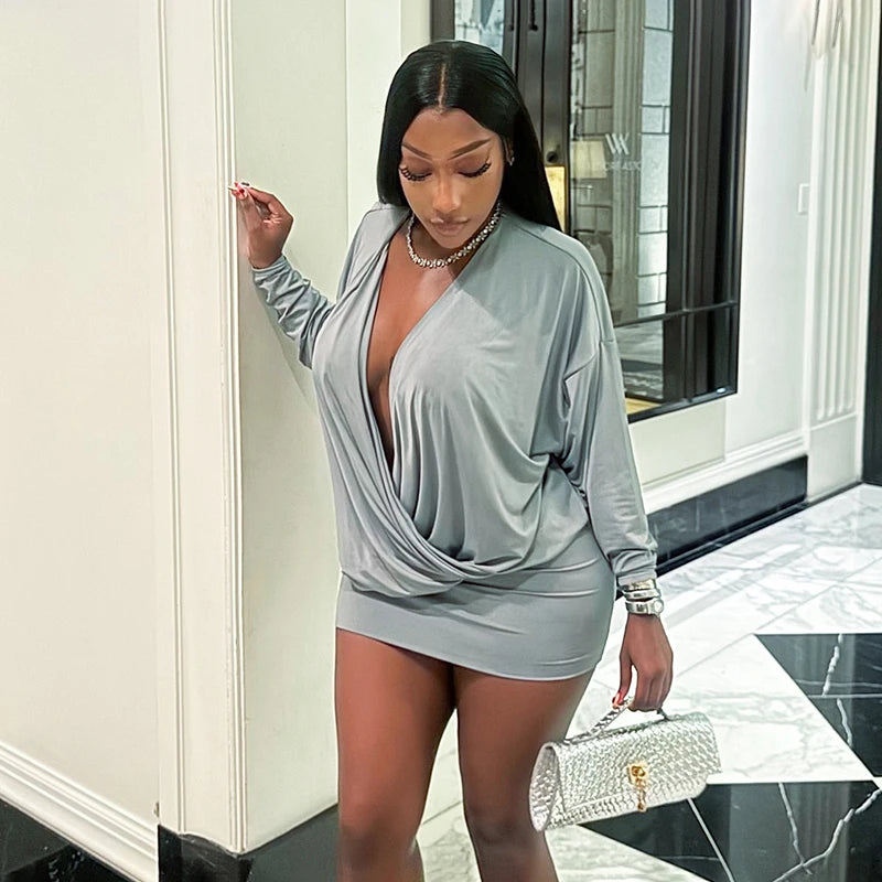 Elegant Peach Hip Full Sleeve Banquet Clubwear Skinny Mini Bodycon Dress