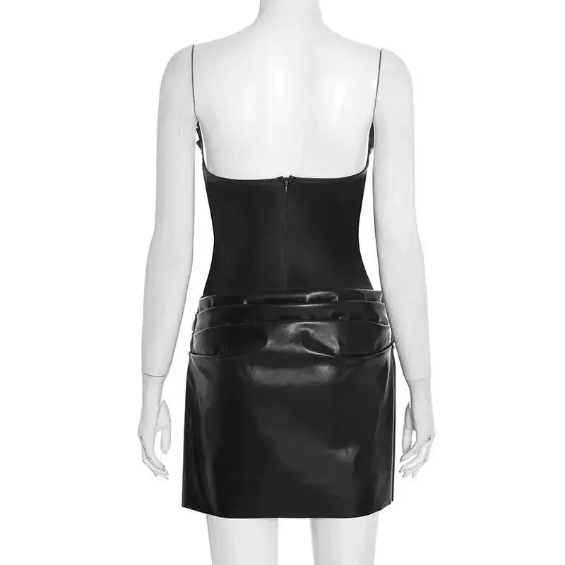 Ronkonkoma PU Pleated Sleeveless Strapless Pleated Party Dress