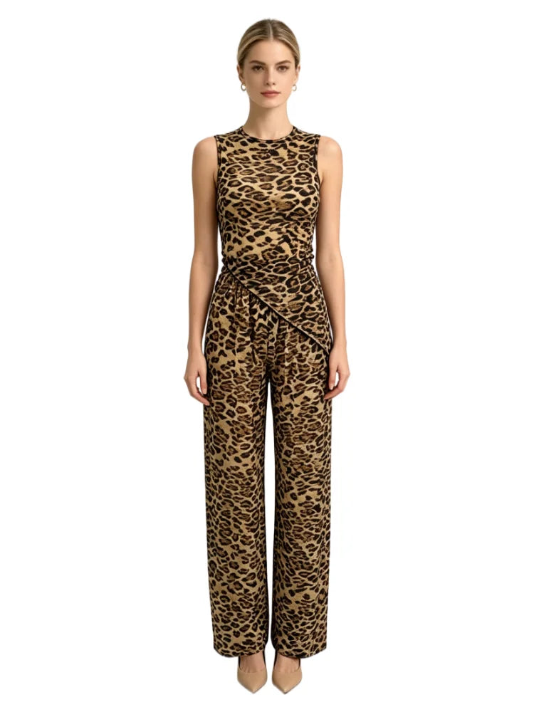 Olivia Woman's Sheer Leopard Print Two-Piece Sets