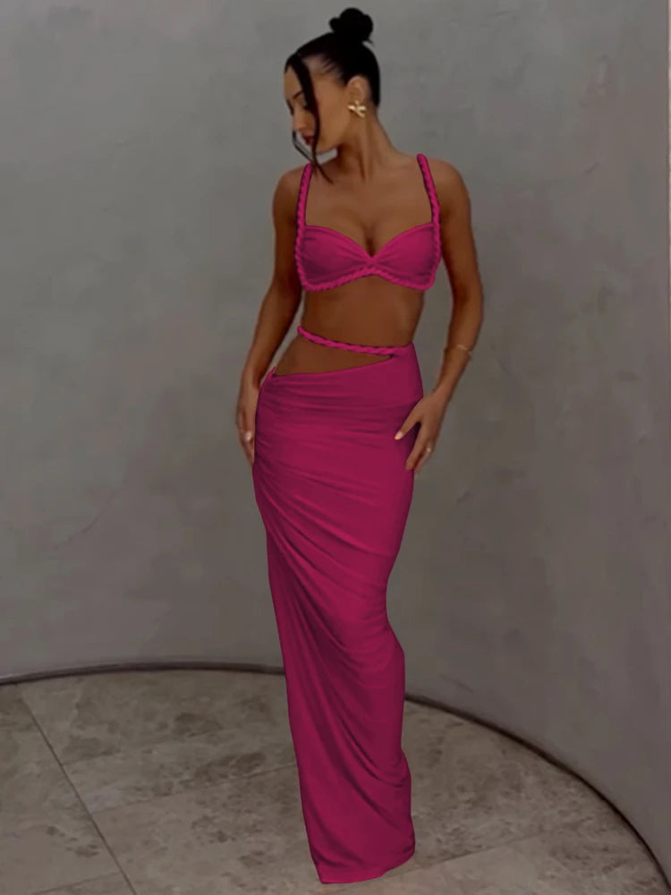 Flor Sexy Outfits Pleated High Waist Two Piece Sets