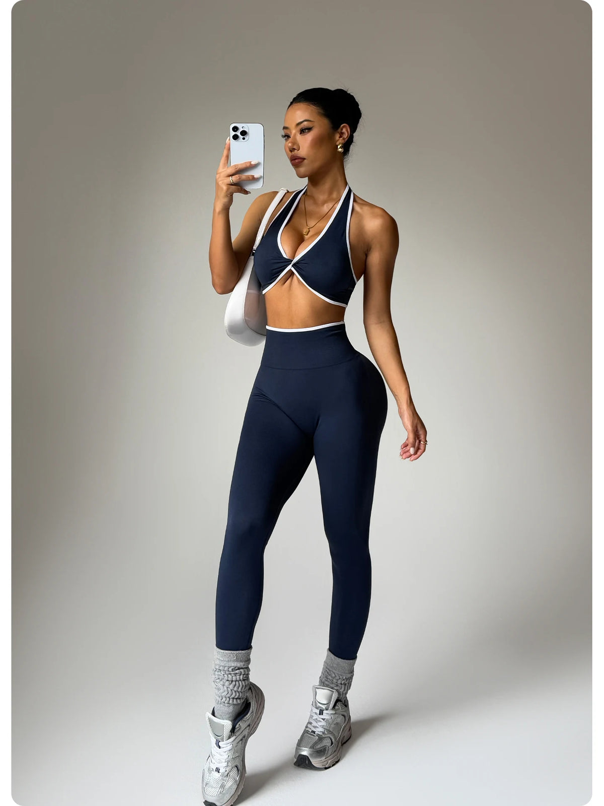 Zoe Women Contrast Trim Halter Sports Two Piece Sets