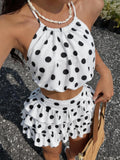 Dora Elegant Polka Dot Print Off-Shoulder Two-Piece Sets