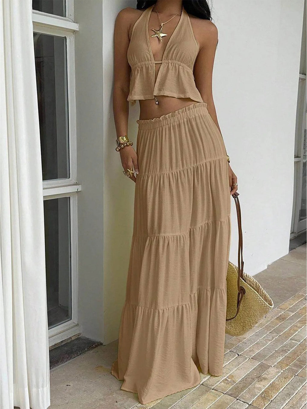 Ursula Cutout Backless Cropped Two Piece Sets