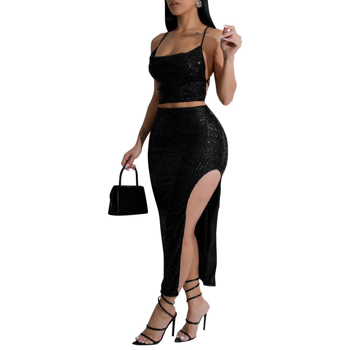 Tatiana Strapless Sleeveless Sequined Two Piece Sets