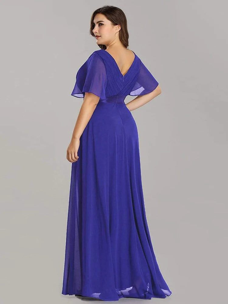 Detroit Plus Size Evening Long Elegant A Line V Neck Ruffles Chiffon Formal Dress
