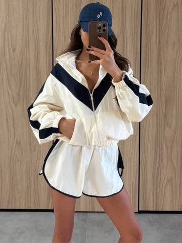 Rita Long Sleeve Zipper Ruched Loose Two Piece Sets