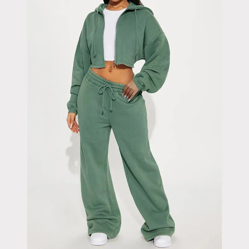 Rosita Zip-up Cropped and Long Pants Two Piece Sets