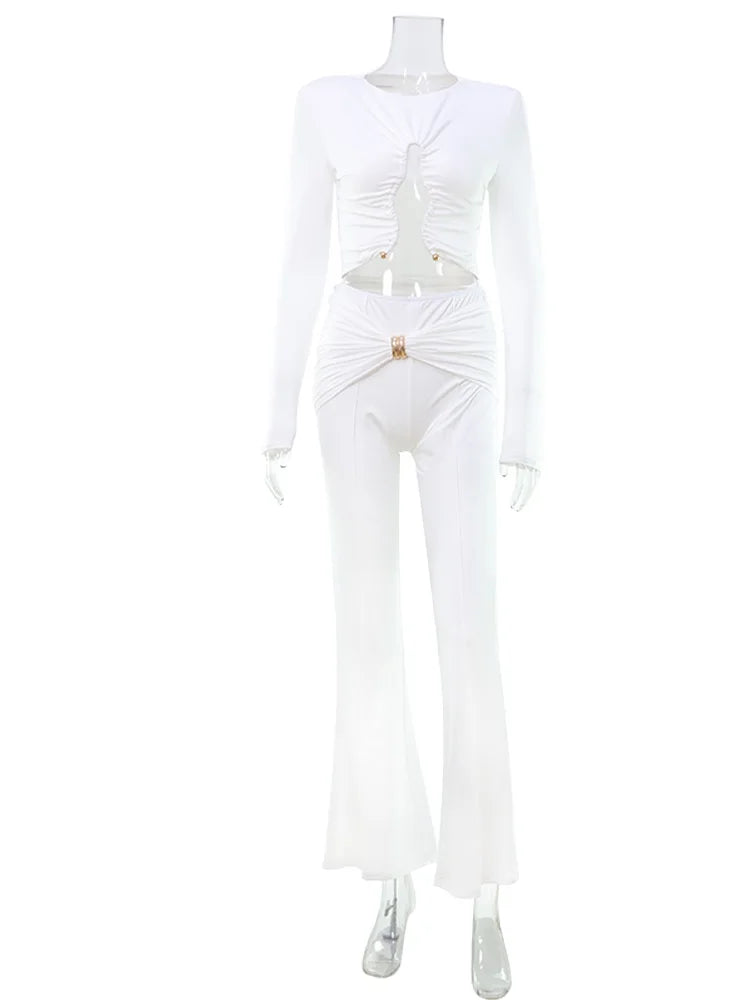 Hillary Sexy Relaxed Sequined Folds O-Neck Two Piece Sets