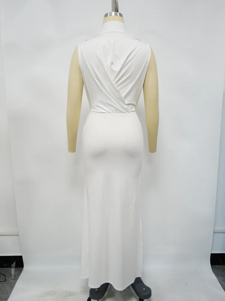 Georgia O-neck High Split Ruched Stacked Bodycon Midi Maxi Dress