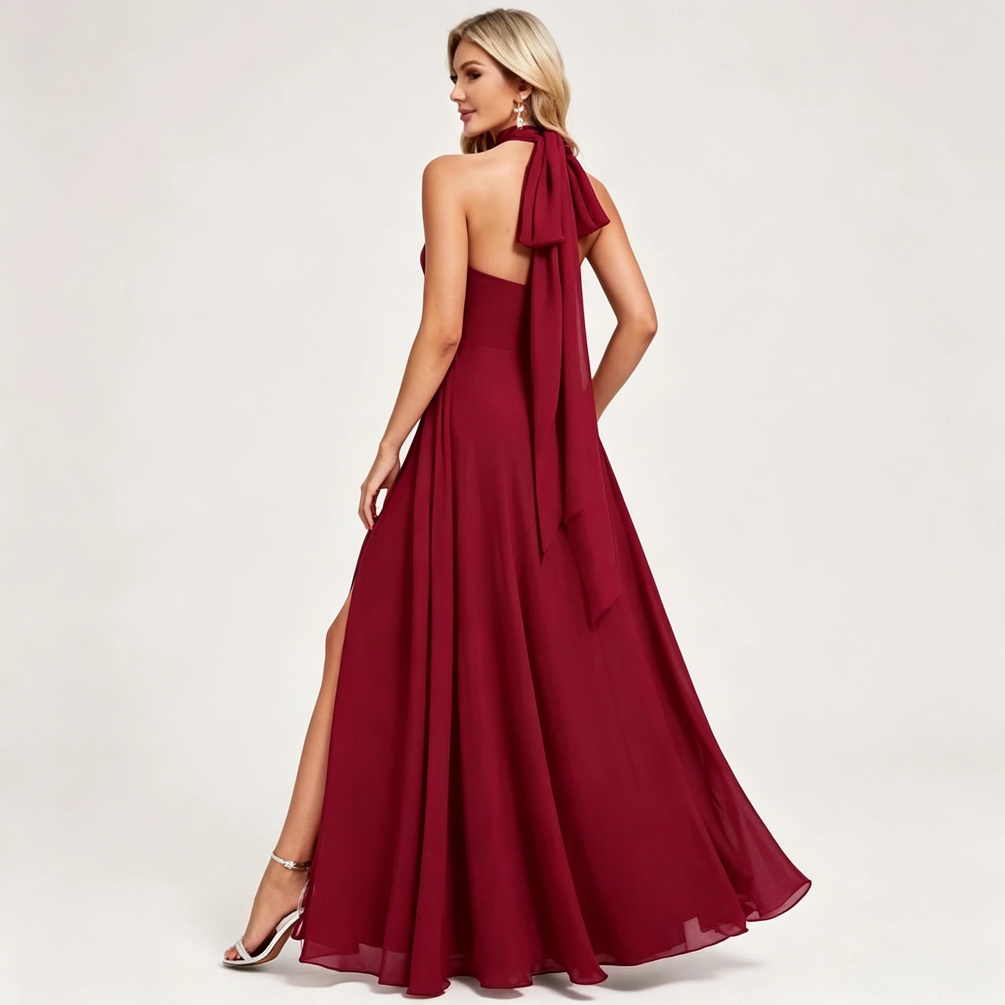 Montclair Multi Wrap Convertible Chiffon Long Bridesmaid Gown Front Split Dress