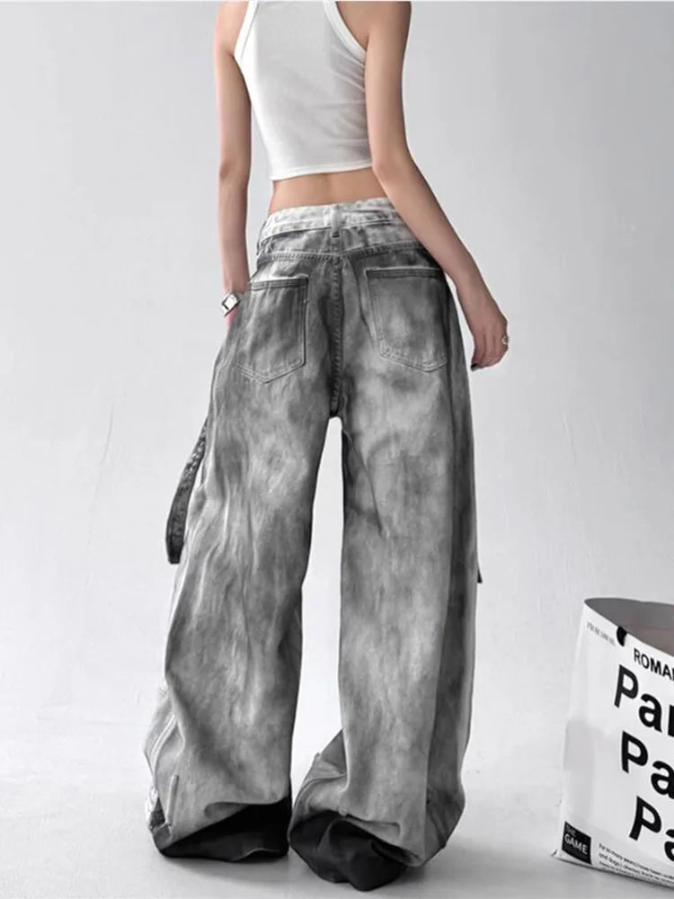 Jeans American High Street Ripped Straight Wide-Leg Jeans For Women Design