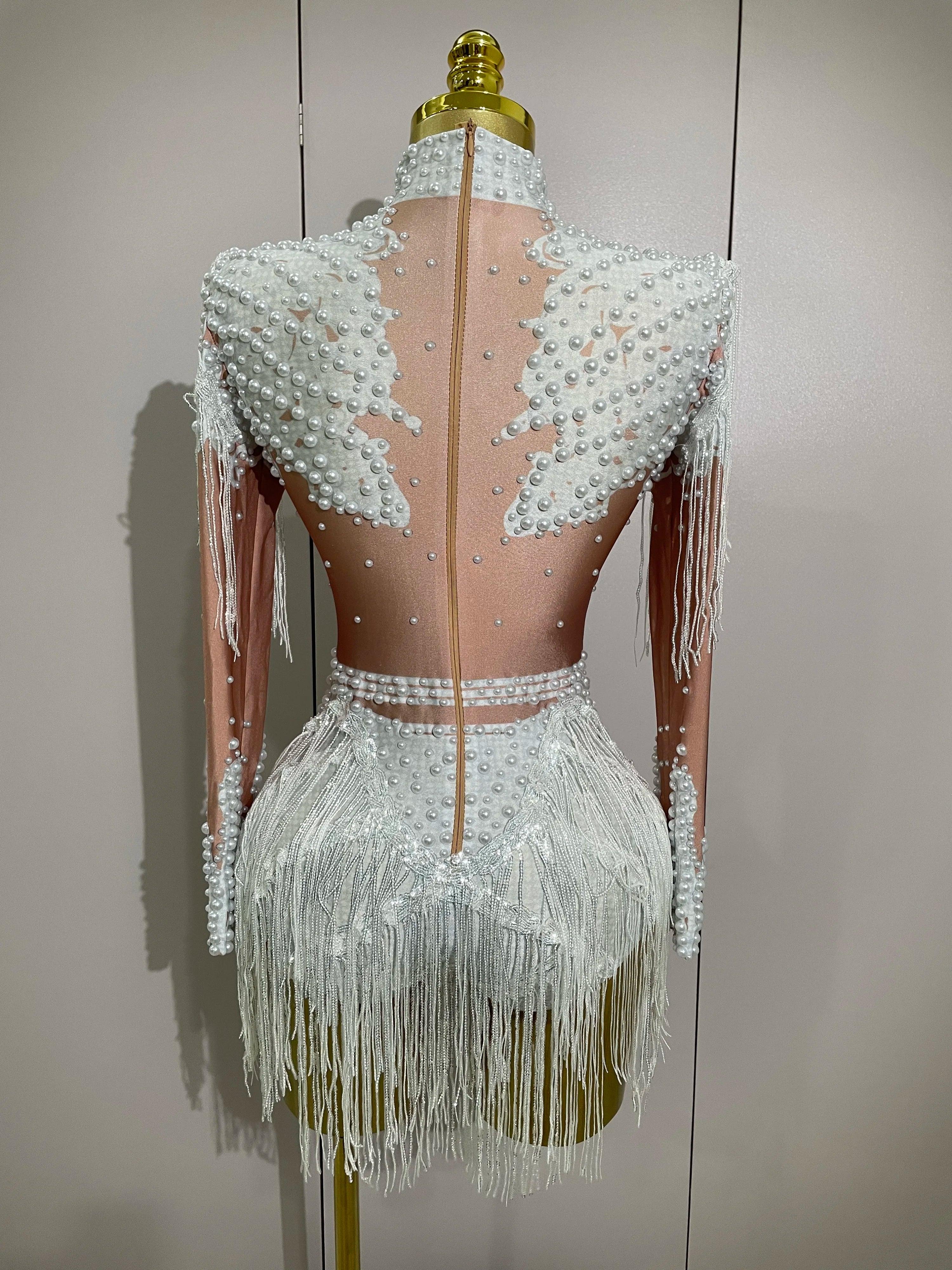 Chambersburg Sparkly Rhinestone Sequin Tassel Stretch Jumpsuit