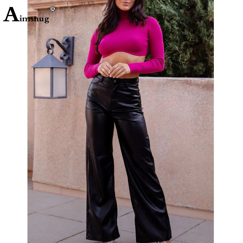 New Mexico Rock Style PU Leather Straight Sexy Night Club Legging Glossy Pants
