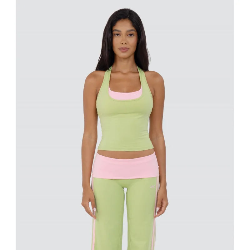 Pilar Contrasting Color Hanging Neck Two Piece Sets