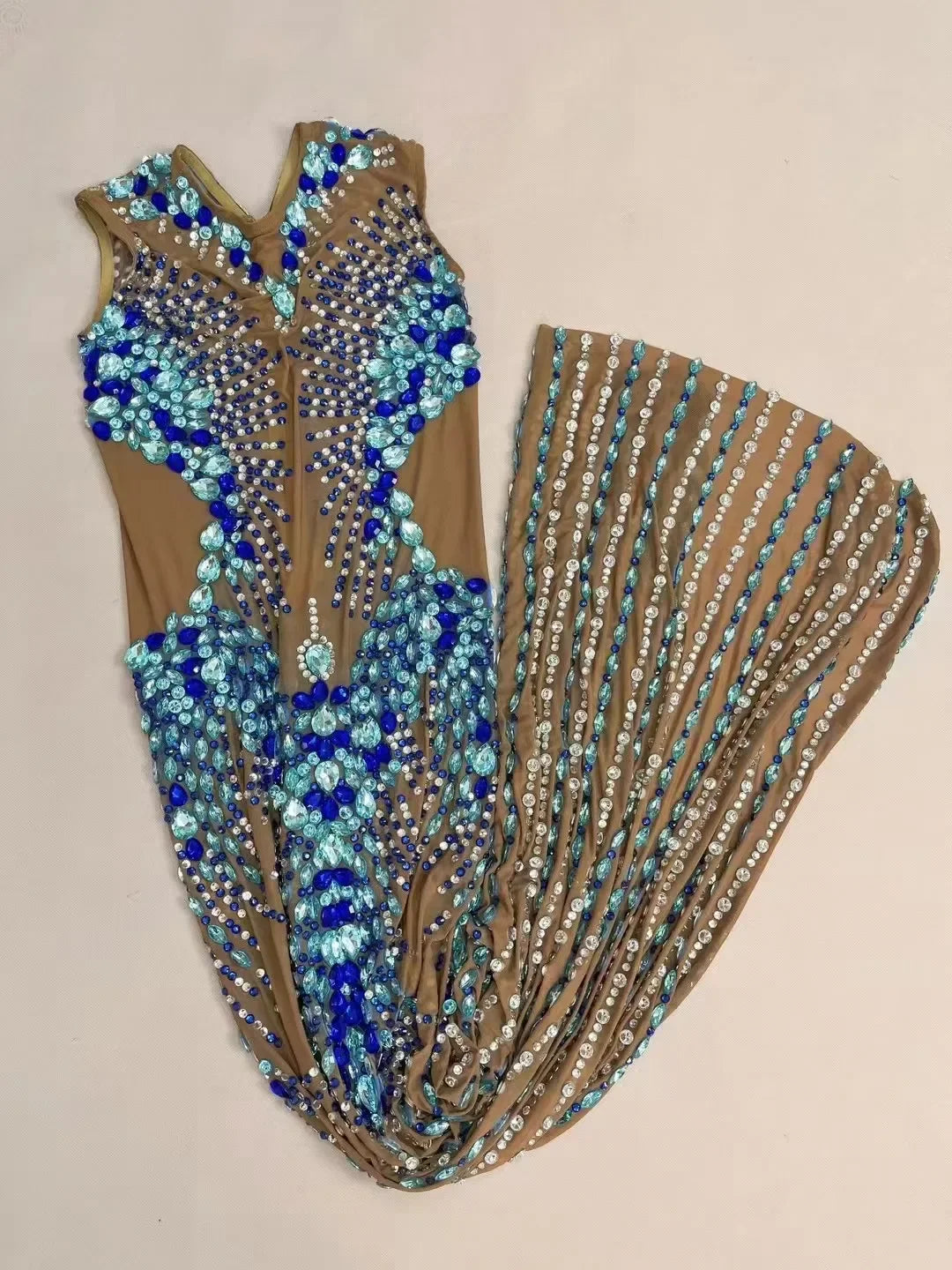 Ligonier Sparkly Rhinestones Nude Mesh Maxi Long Elegant Dress